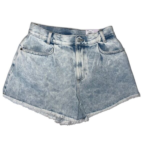 SO Jean Shorts "Dad Short" Frayed Hem Juniors Sz 7 High Rise Relaxed Fit Light - Picture 1 of 4